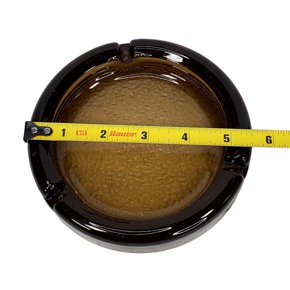 MCM Art Deco Boho Smoked Glass Smoke Grey Pebble Textured Bottom 3 Slot Vtg - Picture 4 of 6